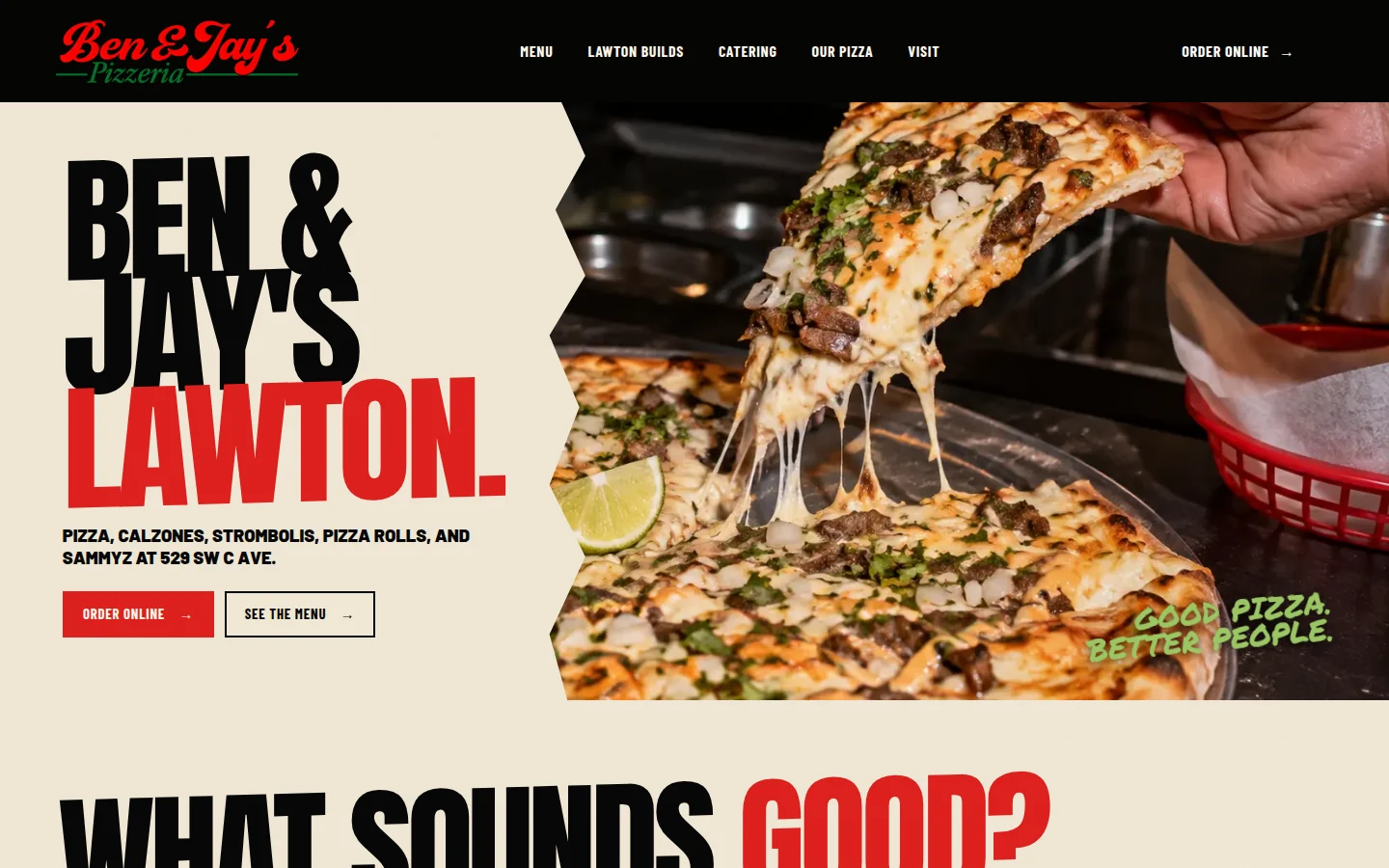 Actual desktop website built for Ben and Jay’s Pizzeria