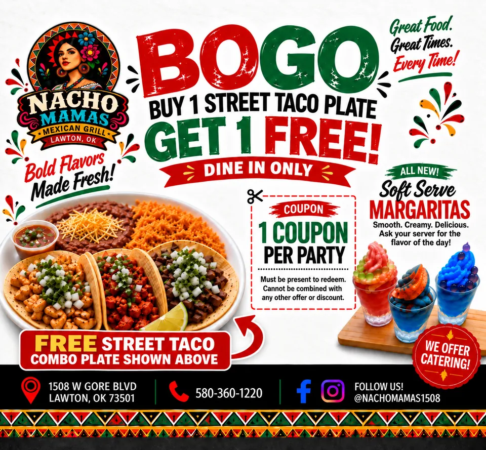 Nacho Mama's Mexican Grill advertisement as printed in the October 2026 Lawton Spotlight