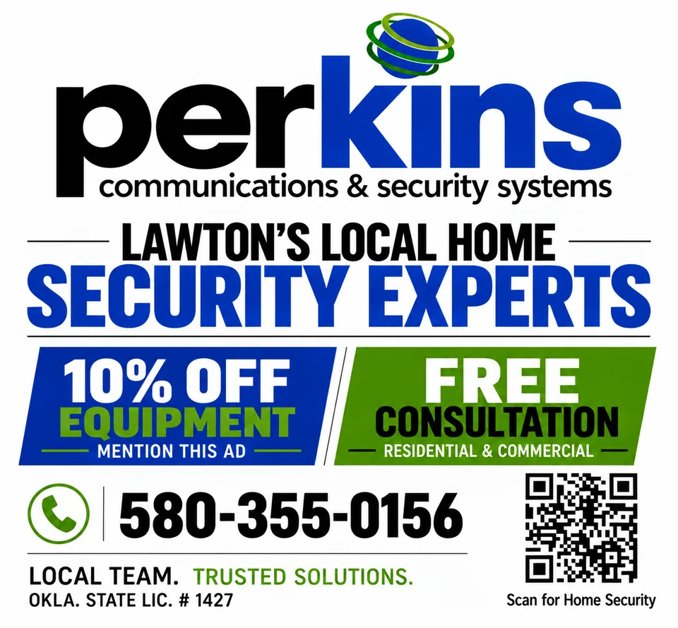 Perkins Communication Systems advertisement as printed in the October 2026 Lawton Spotlight